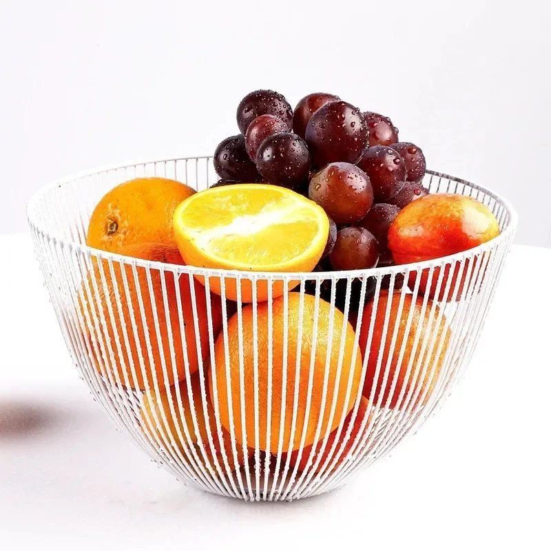 Modern Nordic Metal Wire Round Fruit Basket Straight Edge Snack Storage Bowl Coffee Table Living Room Decor