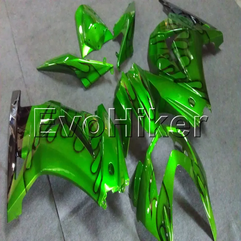 

injection Fairings kit for ZX250R EX250 2008 2009 2010 2011 2012 green flames ZX 250R 08-12 ABS Plastic Bodywork Set