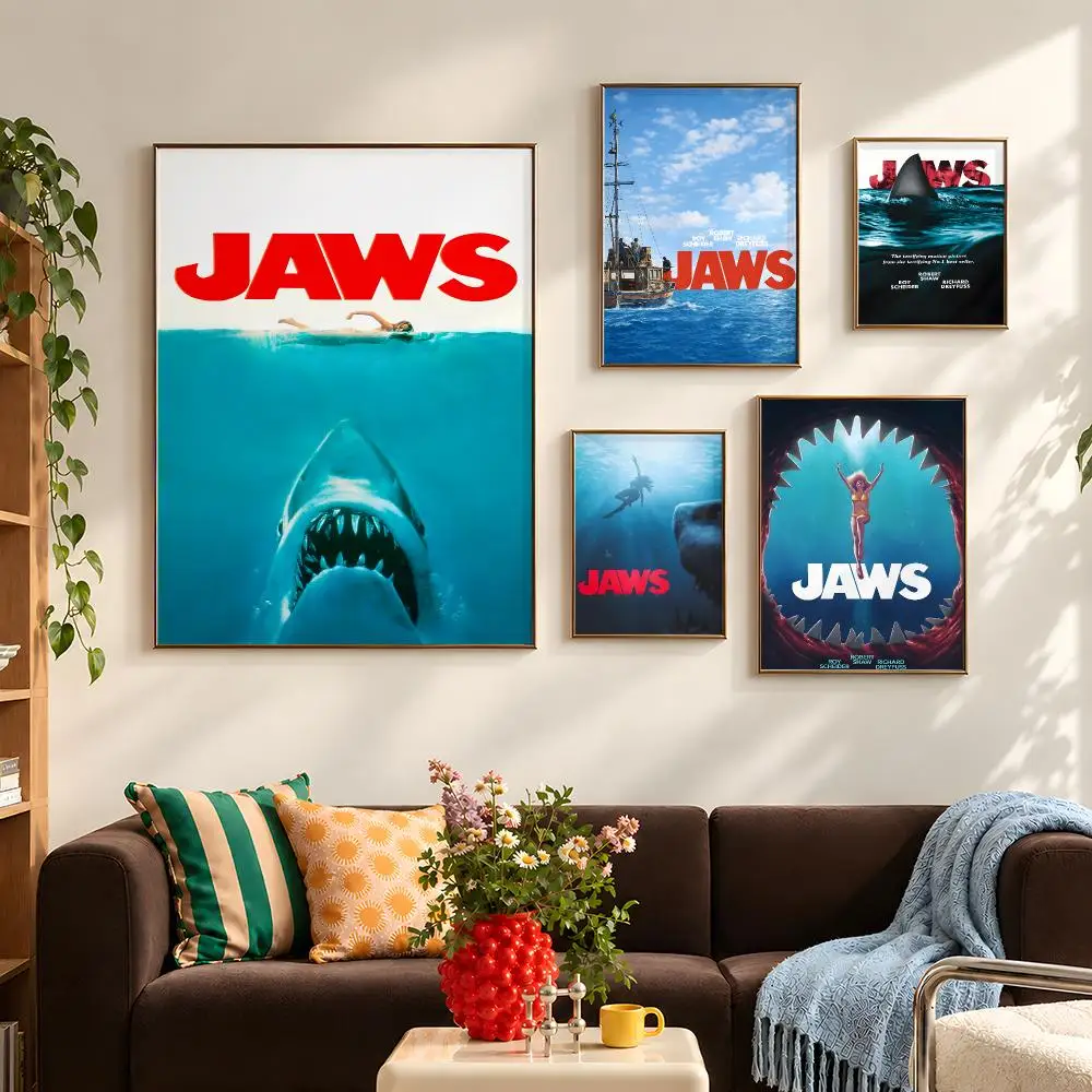 Movie Jaws Shark Amity Island Poster Self Adhesive PP Wall Art HD Gaming Room Bedroom Living Room Decor Apartment Gift