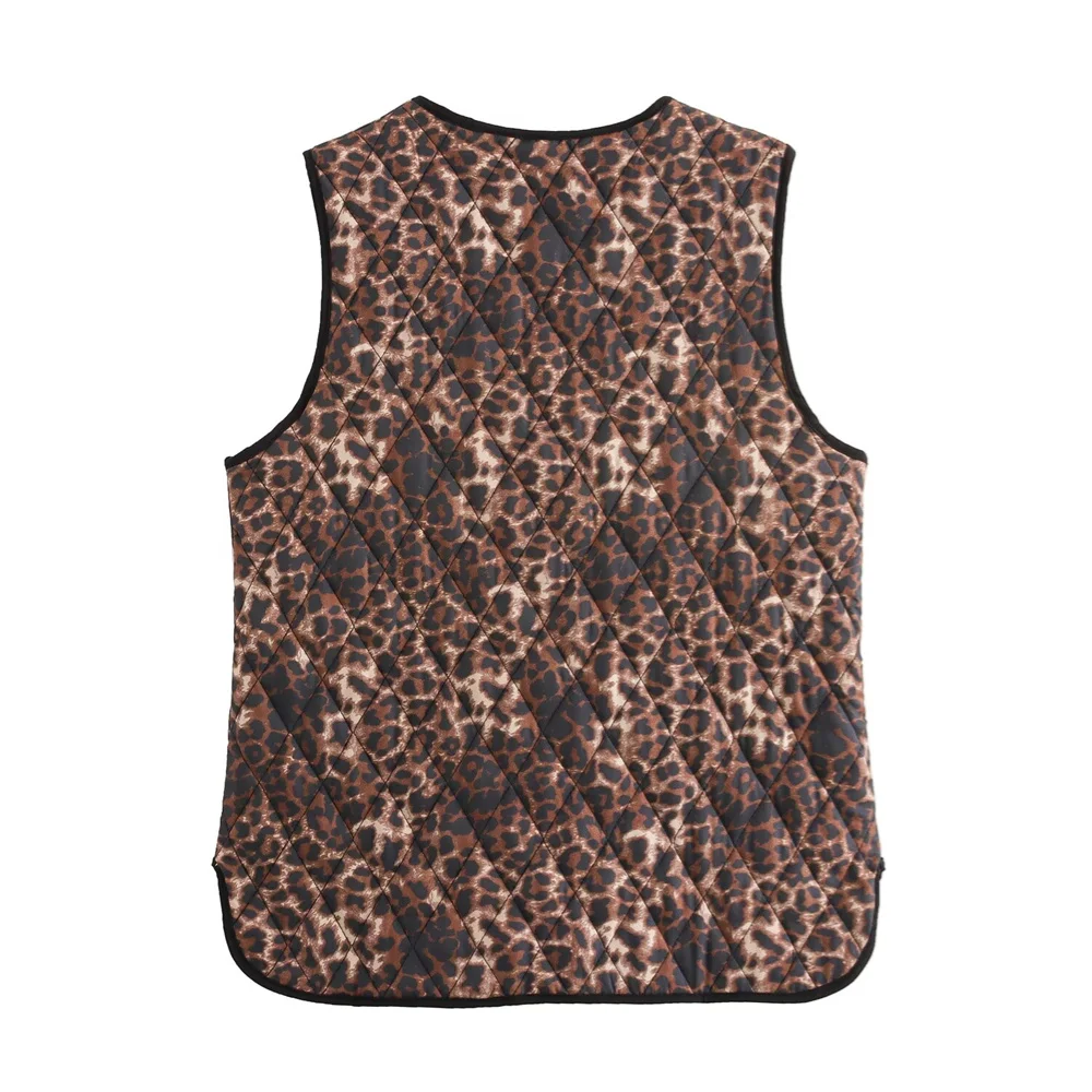 PB&ZA leopard print V-neck lace up vest pocket decoration for autumn and winter new women's clothing