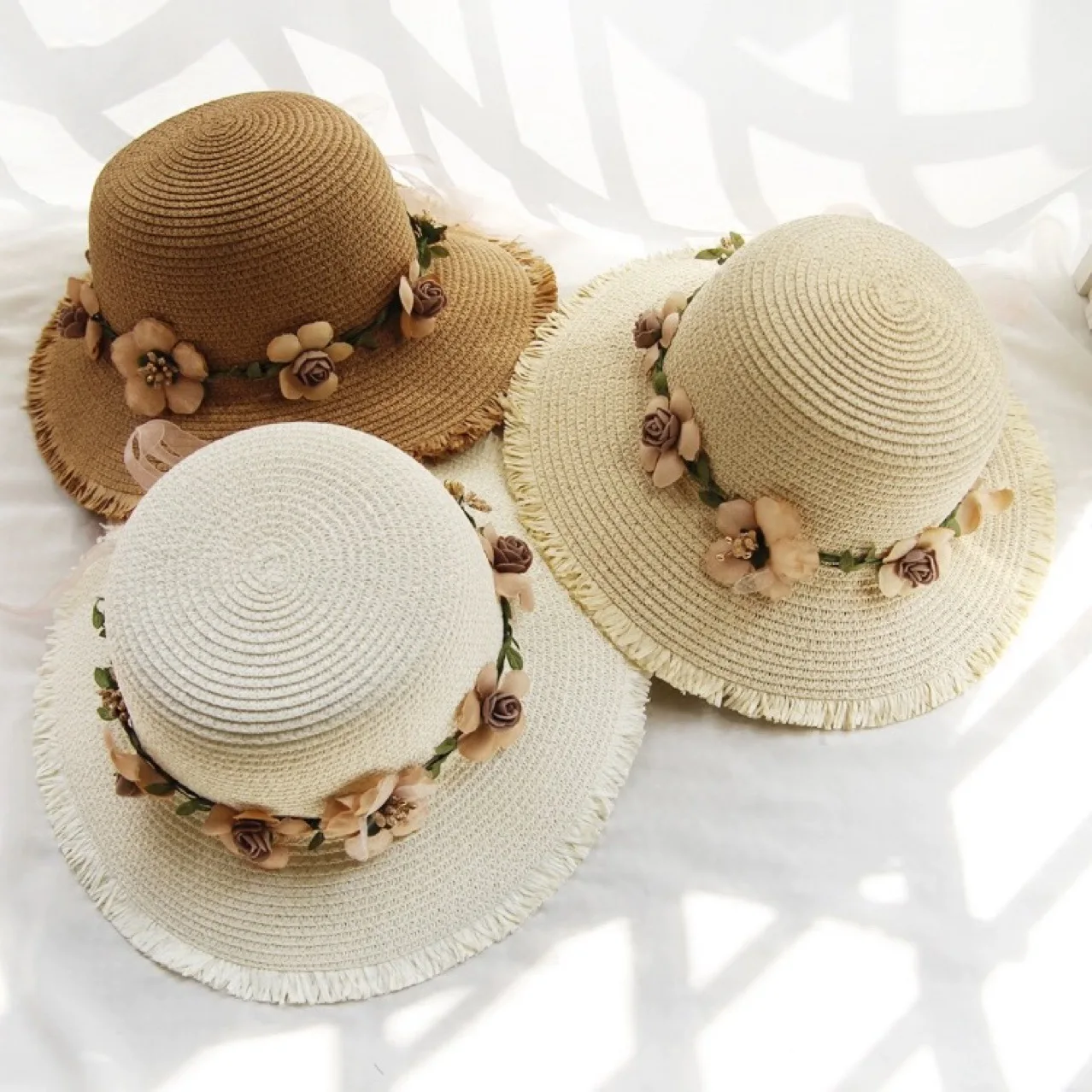

Fashion Outdoor Summer Women Straw Hat Portable Holiday Beach Sun Visors Hand WovenSolid Color Female Sunshade Bonnet Cap