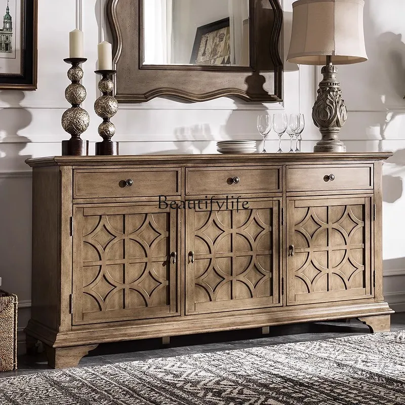 5American rural retro solid wood dining side cabinet French high-end wine cabinet can be customized