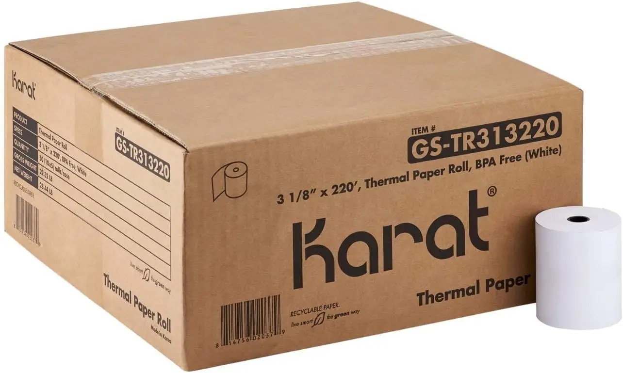

3 1/8" x 220' - 50 Rolls BPA-Free Thermal Paper Rolls for POS Receipt - Clear & Fine Print