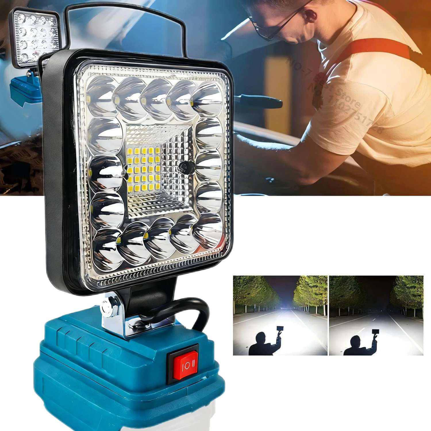 

4in Emergency Floodligh Handheld LED Work Light With 2 USB 140°Rotatable Torch Camping Lamp For Makita DeWalt Milwaukee 18V