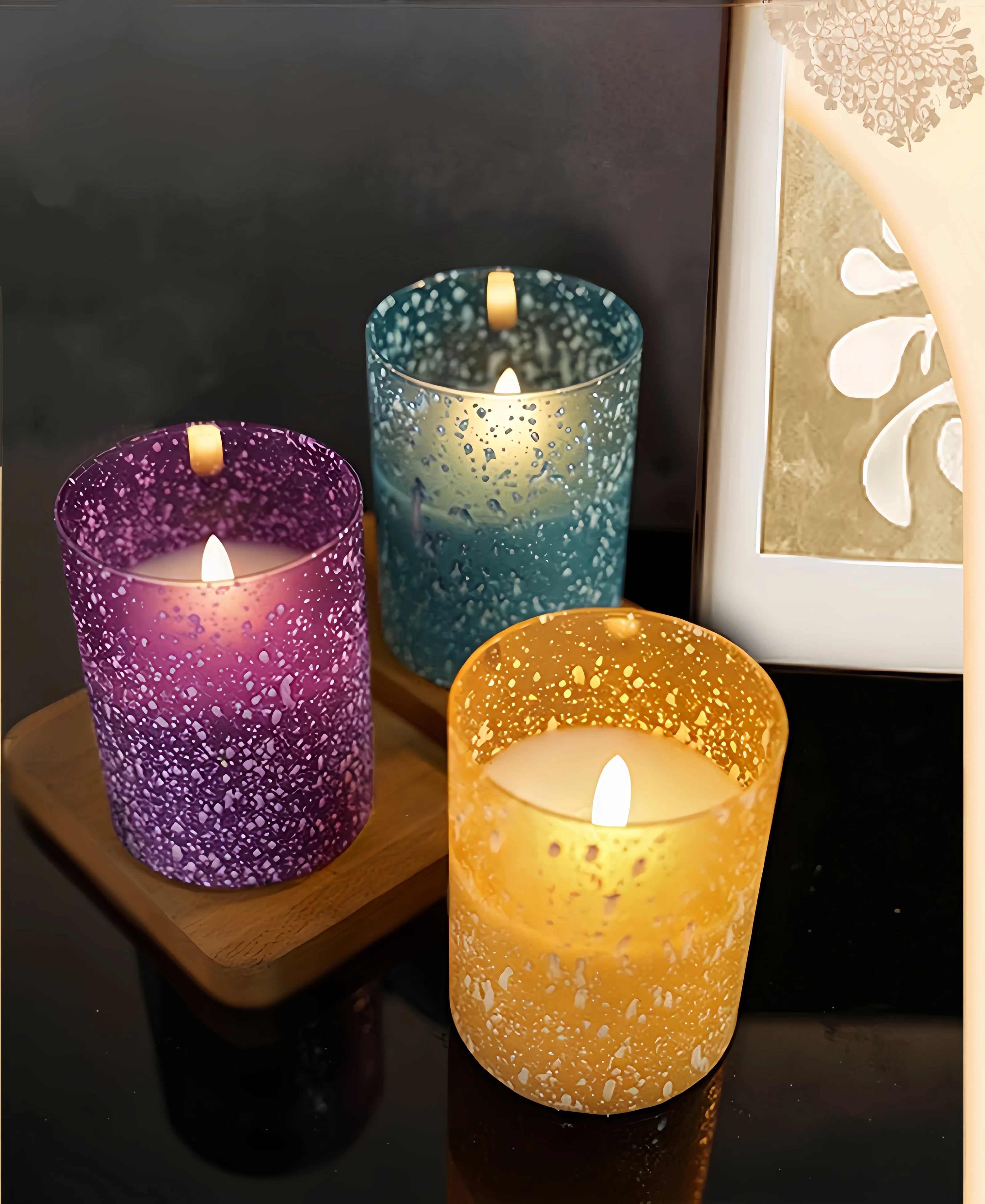 Frosted Glass LED Candle set Flickering Flameless Paraffin Pillar Candles w/timer Remote Ambiance Home table Decoration-Amber