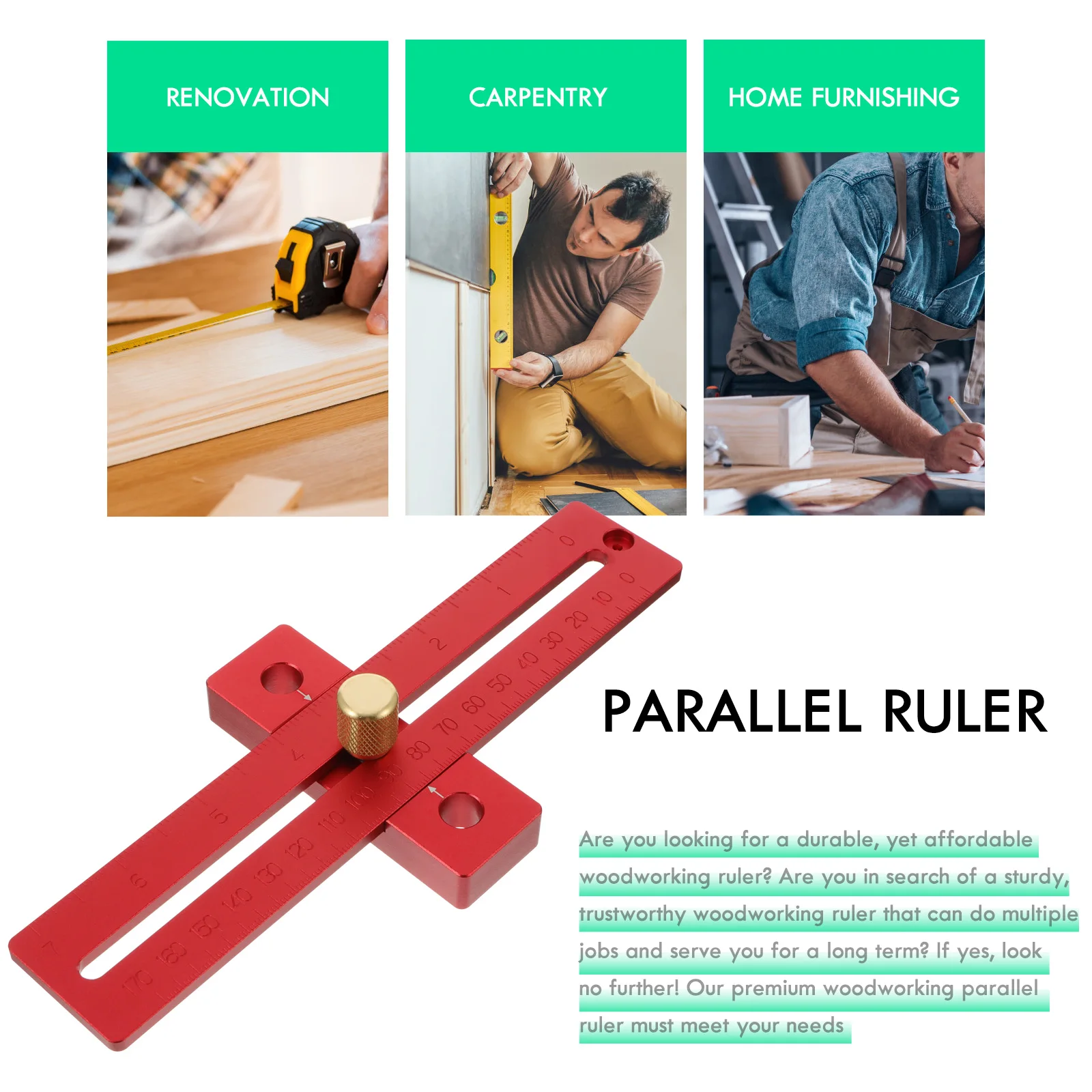 

Aluminum Alloy Parallel Ruler Marker for Woodworking Durable Marker Clear Scale Long Woodworking Ruler Life Easy Use