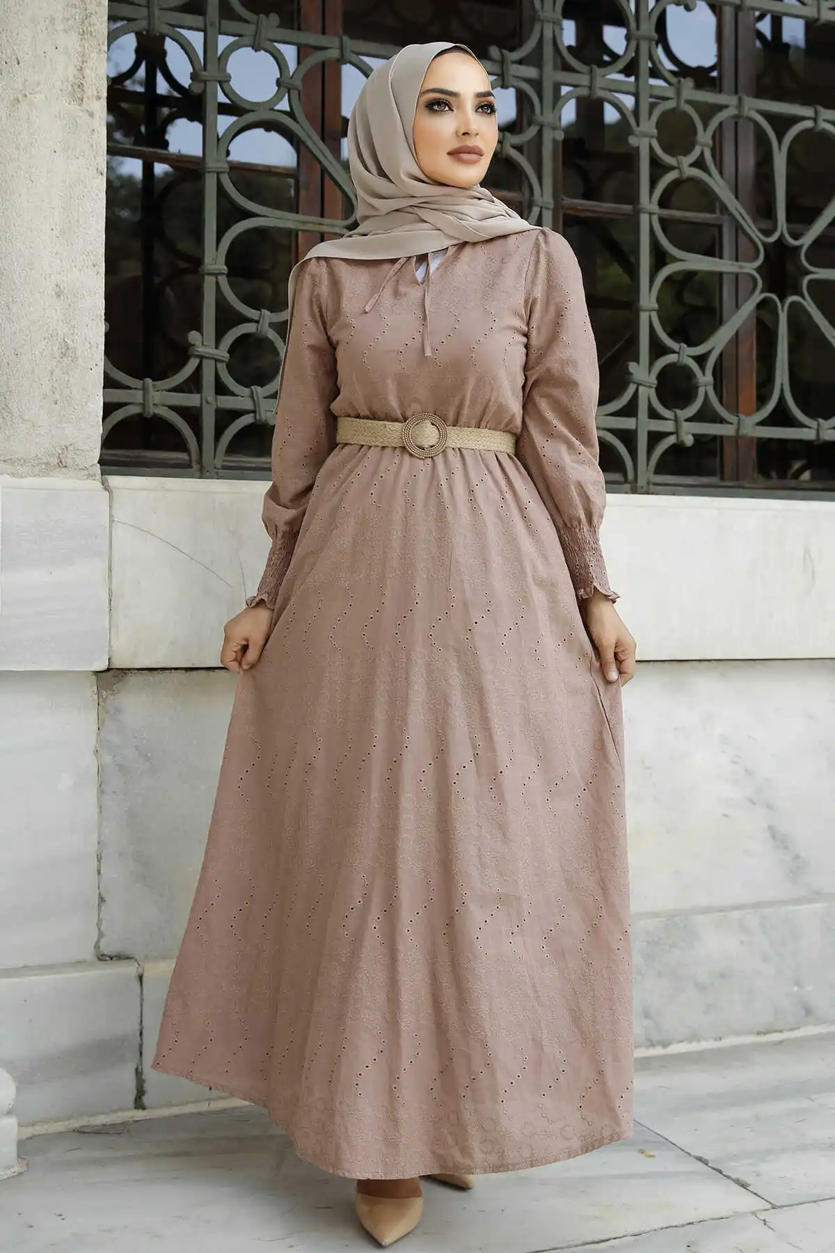 Embroideried Evening Dress Mink Winter Autumn 2021 Muslim Women Hijab headscarf Islamic Turkey