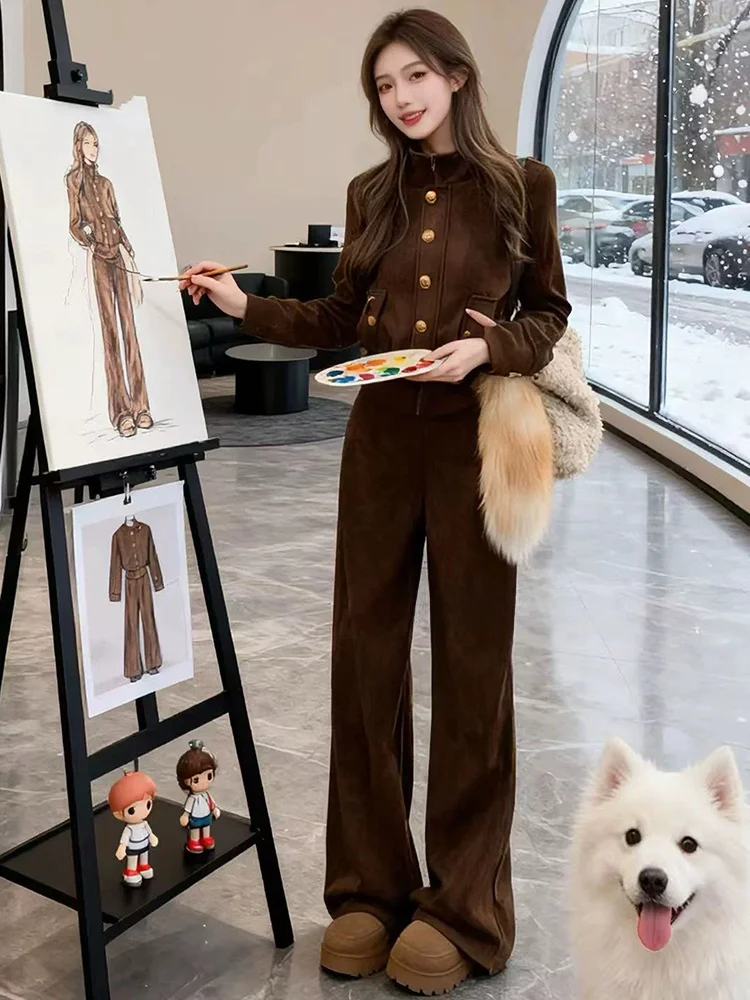 

Spring 2026 Fashionable Women's Two-Piece Set Elegant Korean Style Shirt And Wide Leg Pants Comfortable High Waist Pants