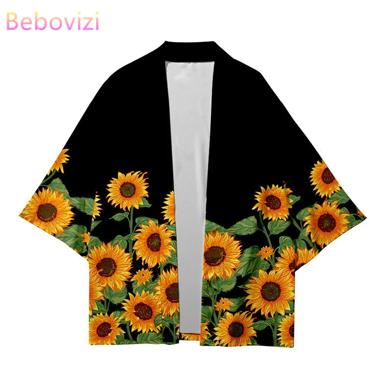 Traditional Haori Women Men Harajuku Japanese Yukata Robe Fashion Kimono Streetwear Sunflower Print Cosplay Cardigan Shirt