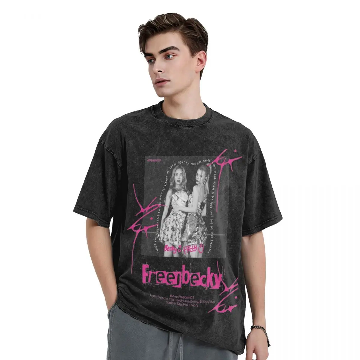 Vintage Washed T-Shirt Freenbecky Thai Actor Simple T Shirts Beautiful Girl Poster Tshirt for Man Summer Y2K Funny Casual Tees