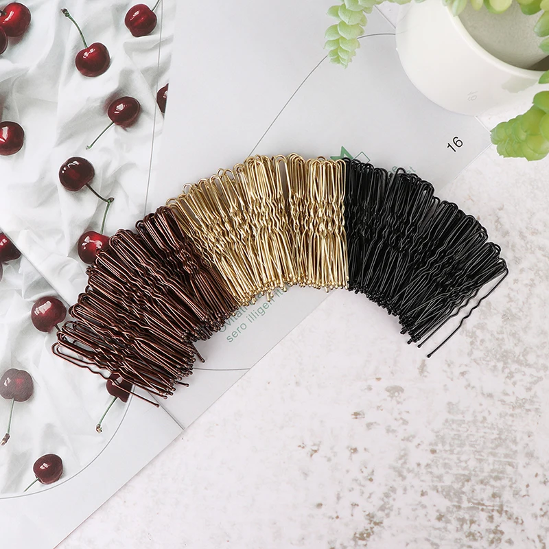 50Pcs Women 5cm Hair Waved U-Shaped Bobby Pin Barrette Salon Grip Clip Bridal Hairpins Black Metal Hair Accessories For Bun