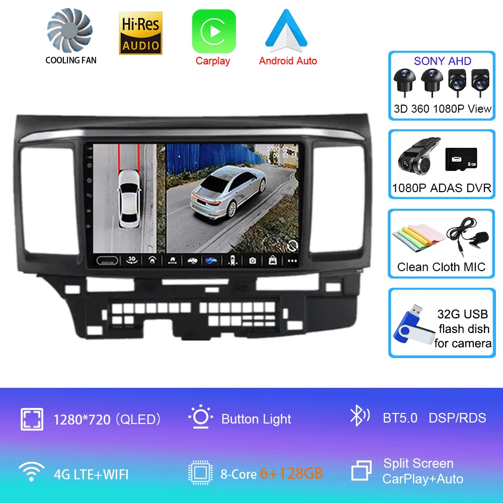 Voor MITSUBISHI LANCER 9 10 X 2008 2009 2010 2011 - 2016 9 inch Android 16 autoradio stereo audio GPS speler Carplay Auto scherm