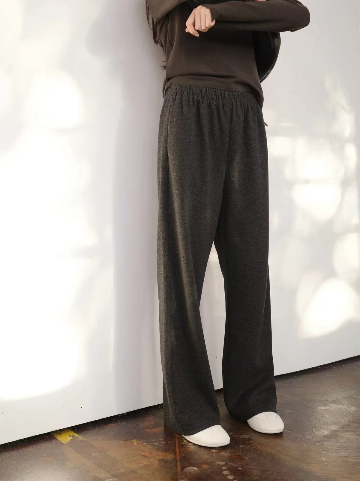 

Шерстяные прямые брюки с эффектом похудения, повседневные, с эластичным поясом, свободного кроя, осенне-зимние, утепленные, модные женские повседневные брюки