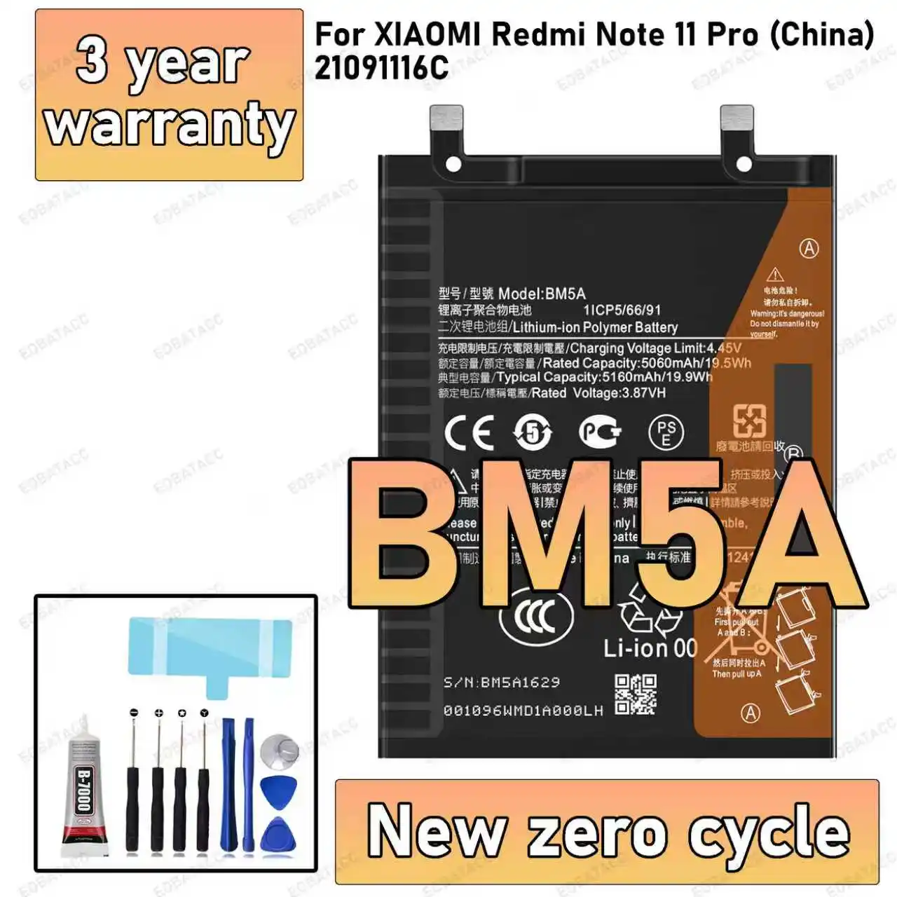 100% New High Quanlity BM5A Battery For XIAOMI Redmi Note 11 Pro China/21091116C  Replacement batteria+Free tools