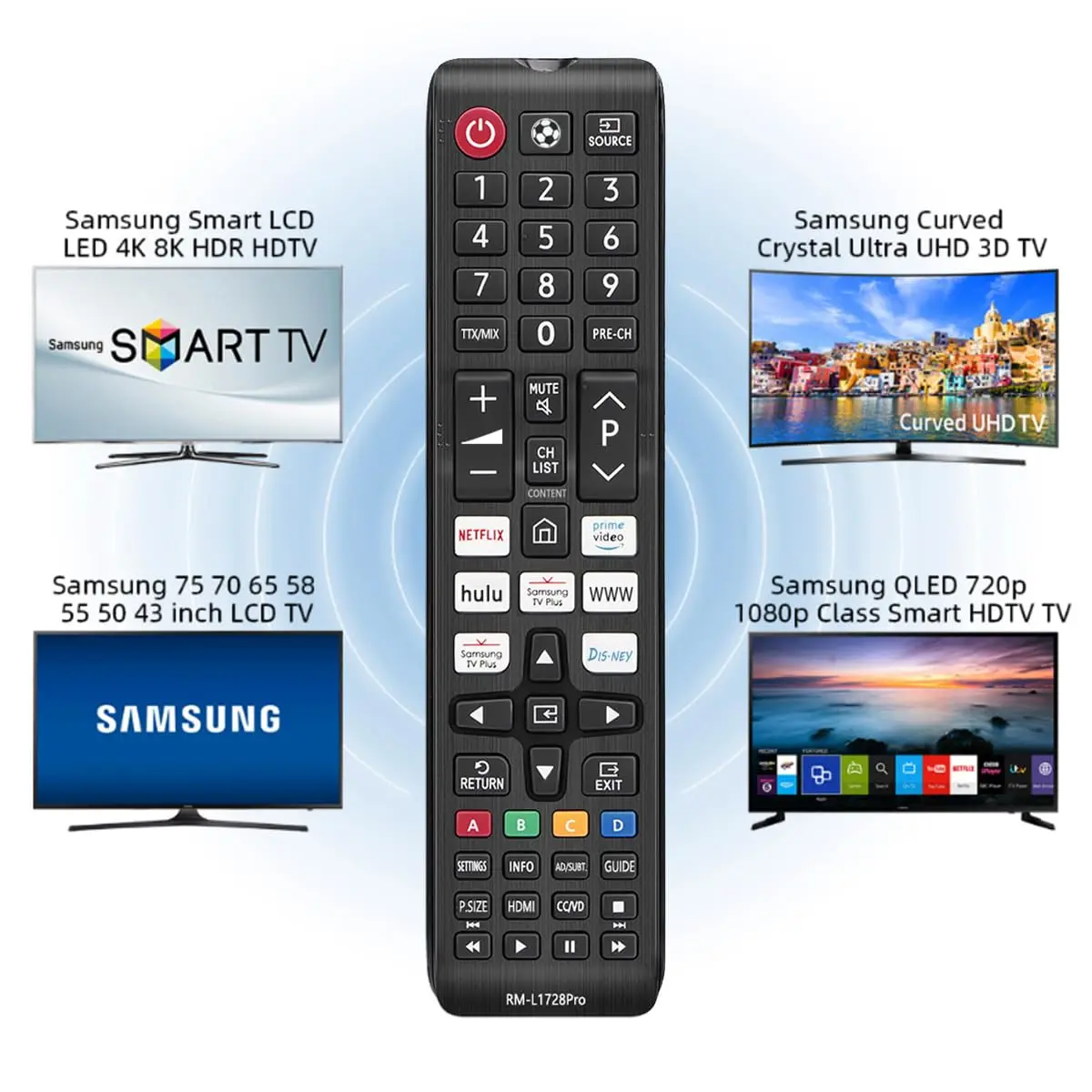 Universal Replacement Remote Control for Samsung Smart TV LCD LED UHD QLED 4K HDR TVs with Netflix Rakuten TV Prime Video Button