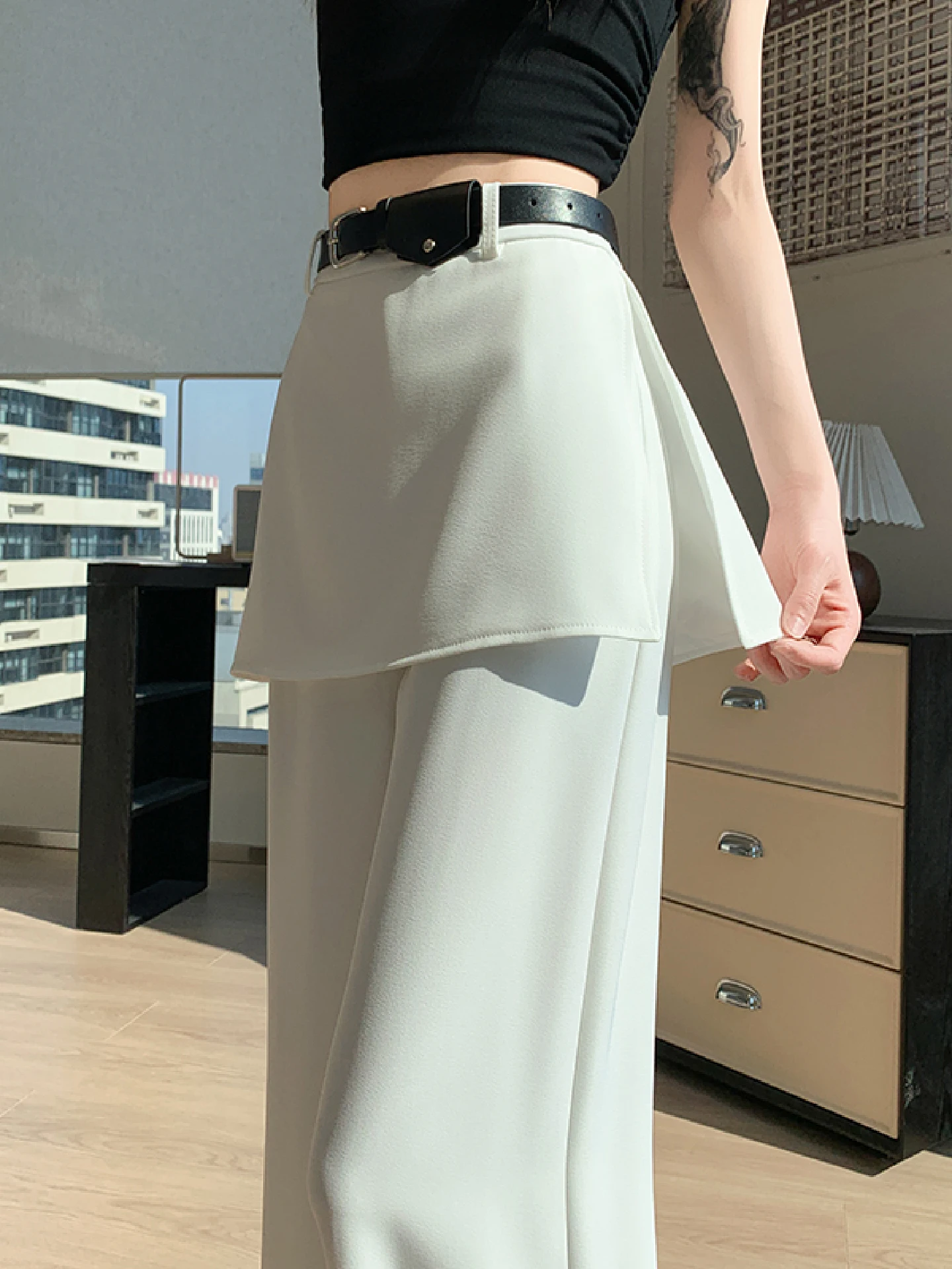 

Брюки с высокой талией, прямые, широкие, костюмные, женские, модные, весна-лето, с разрезами, цвета кленового листа