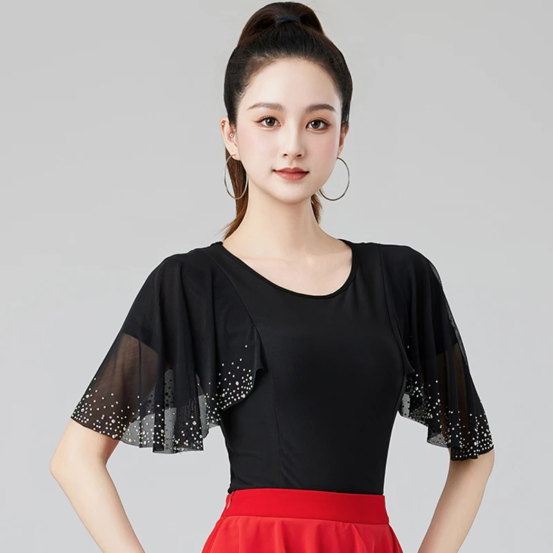 Female Short Sleeves Waltz Ballroom Dance Tops New Women'S Rumba Modern Dancing Top Adults Samba Latin Dance Clothes DW10816