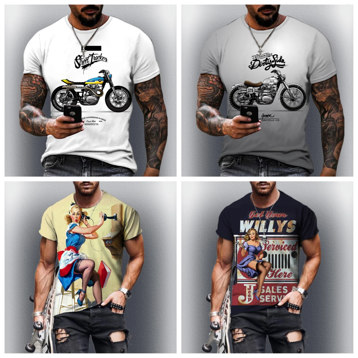

New Motorcycle Printed Men's Quick Drying T-shirt Comfortable, Fashionable, Trendy, Loose and Casual Casua Y2K