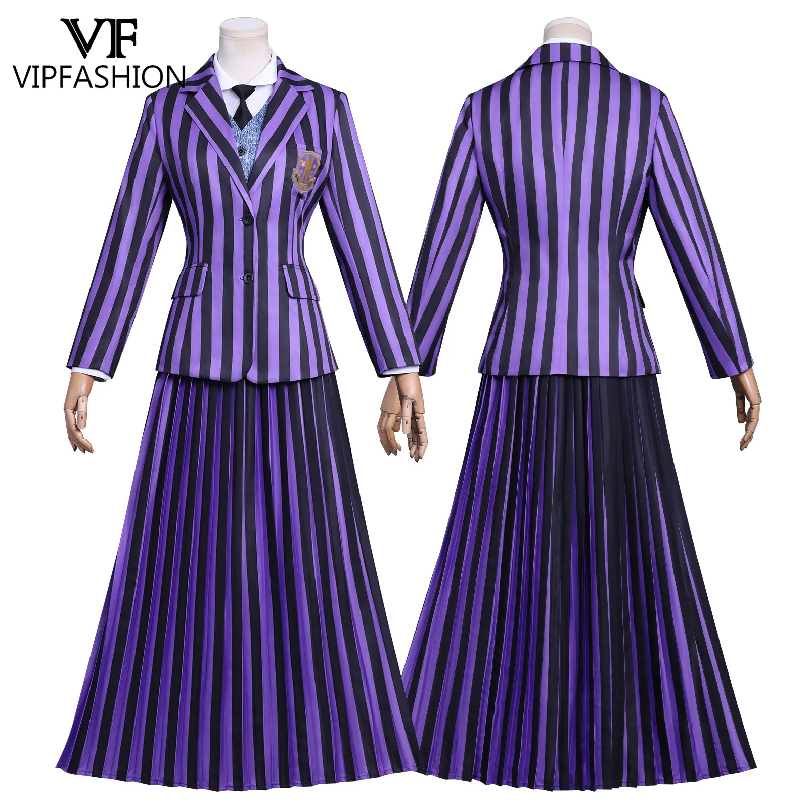 أزياء VIP FASHION Enid Sinclai Bianca للمدرسة التأثيرية أزياء أرجوانية مخططة فستان موحد بدلة حفلات الهالوين للنساء والفتيات