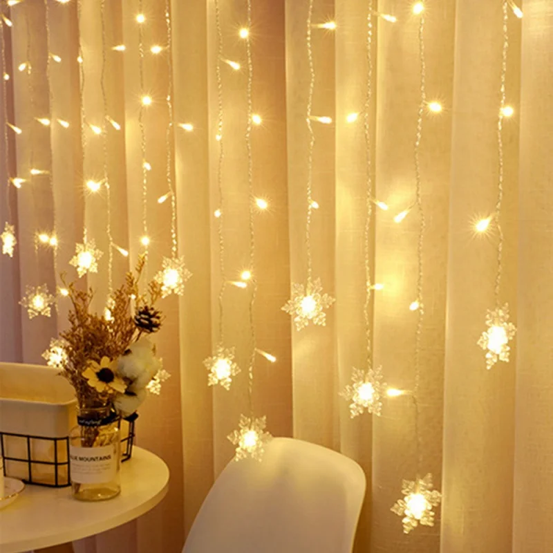 

EU Plug Garden Light 8 Modes Flashing Christmas Decoration Snowflake Window Curtain Garland LED Icicle Fairy Light New Year 2025