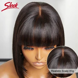 Brazilian Straight Bob Lace Wigs Glueless Straight Human Hair Wigs With Bangs Fringe Middle Part Bob Lace Wigs Realistic Scalp