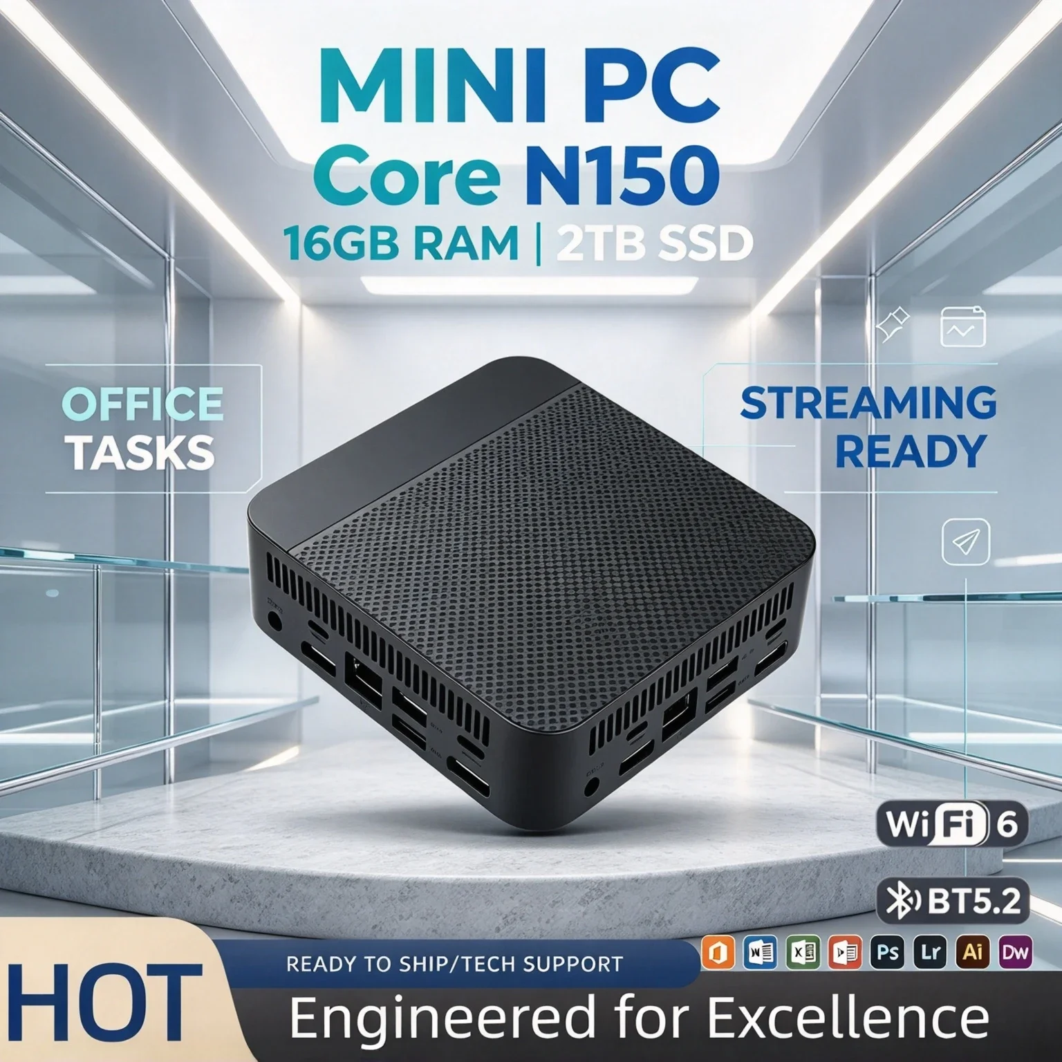 wifi6対応、静音冷却、オフィス・家庭用デスクトップpc、intel-n150プロセッサー搭載、16gbメモリ、m2-nvme-ssd、トリプル4k出力、プロ仕様、超高速、最大システム。