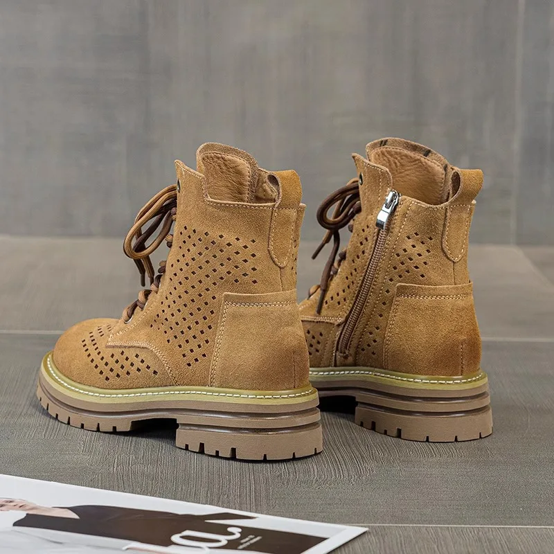 Hollow Boots Women's Summer New Popular Leather Brown Super Fire Small Short Foreign Style Western Cowboy Shoes Ankle Fashion
