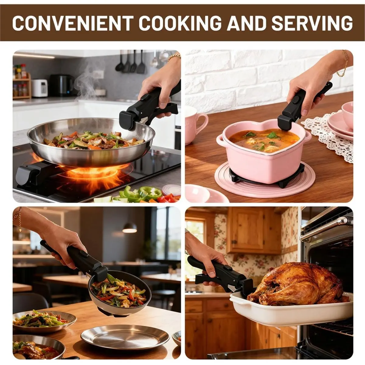 2026 Trend 2PCS Detachable Handle, Universal Detachable Cookware Handle Replacement, Black Version,with Anti Slip Effect