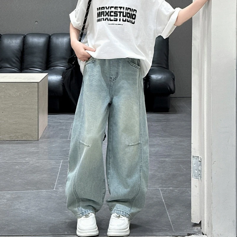 5-13 Years Girls Jeans New Wide Straight Leg Denim Pant Children Clothes Spring Autumn Big Kids Casual Cotton Loose Pants