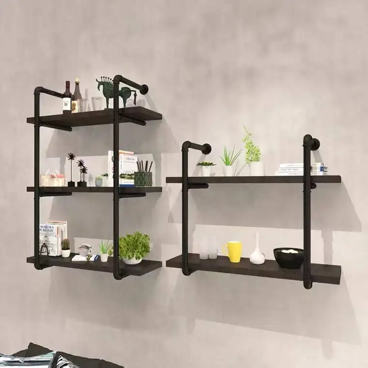 

American retro wrought iron shelves on the wall, industrial style home living room bedroom study metal multi-layer storage rack