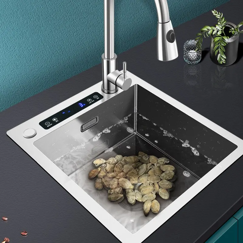 Kitchen Sink Smart Ultrasonic Washing Single Bowl Vegetable Sea Food Fruit Cleaner 304 Stainless Steel Home Bar Basin