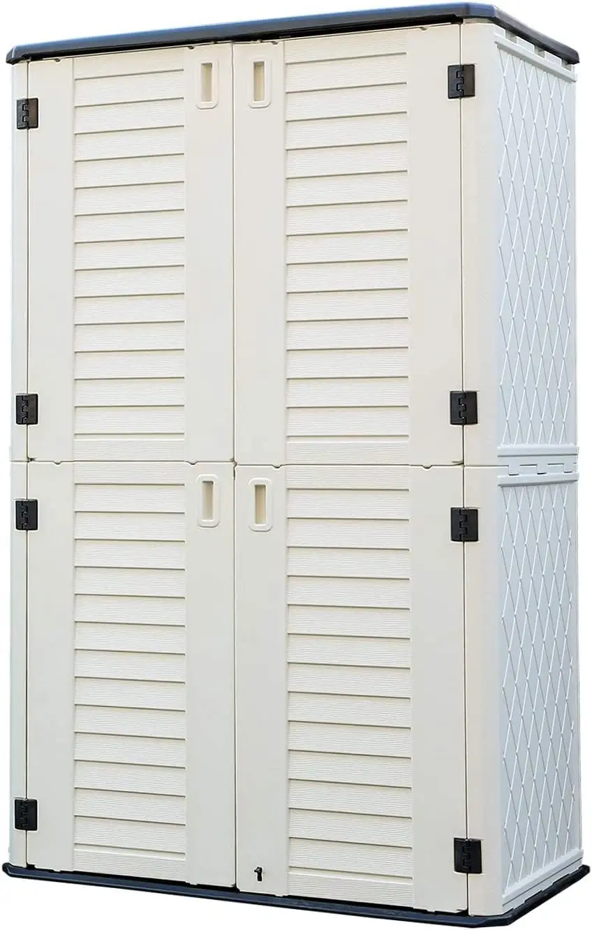 Storage Shed Weather Resistance, Multi-Purpose Outdoor Storage Cabinet for Backyards and Patios, Horizontal Storage Shed