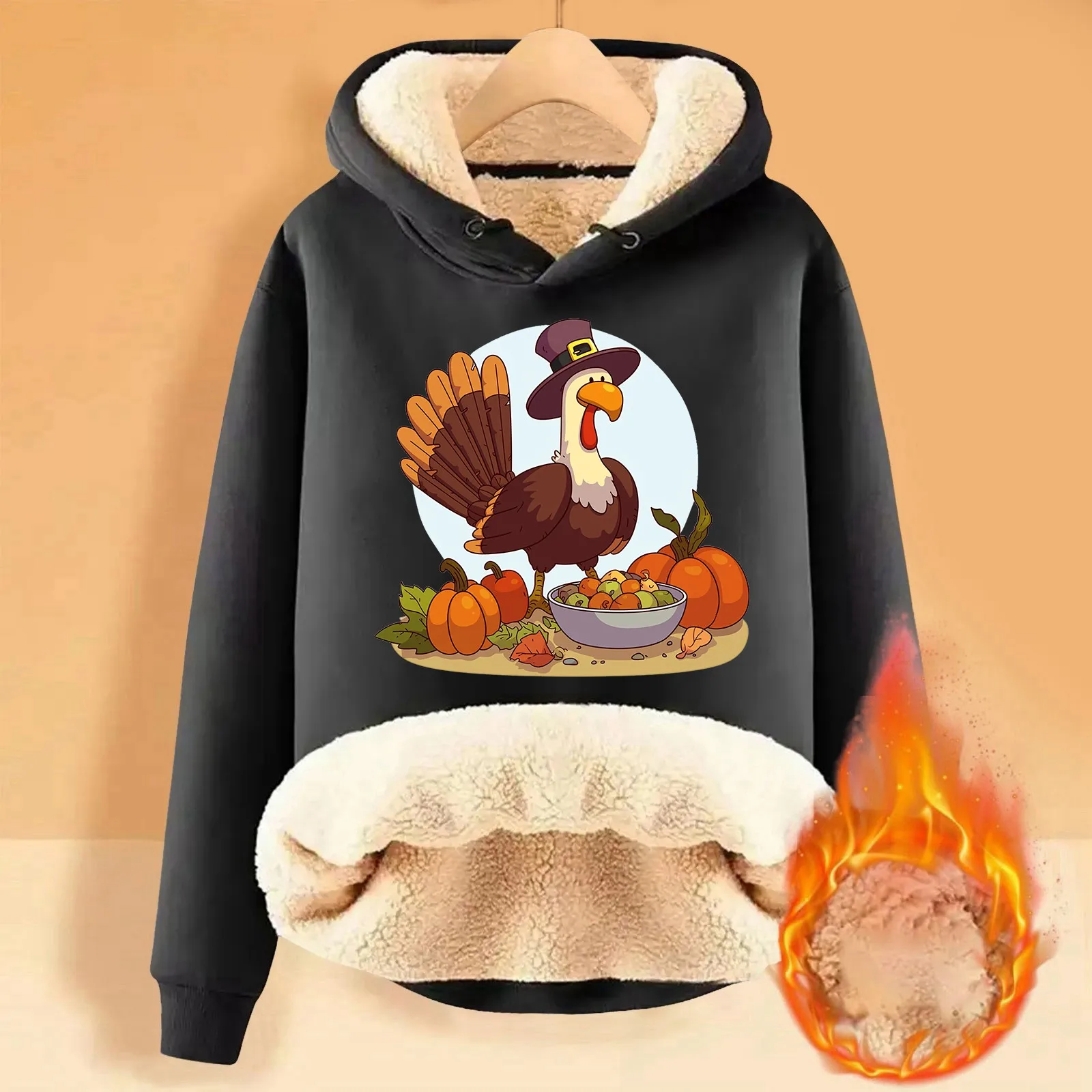 

Thanksgiving Turkey Cartoon Print Fleece Hoodie Sports Loose Fit Casual Pullover Women Warm Fall Winter Comfy Sweatshirts