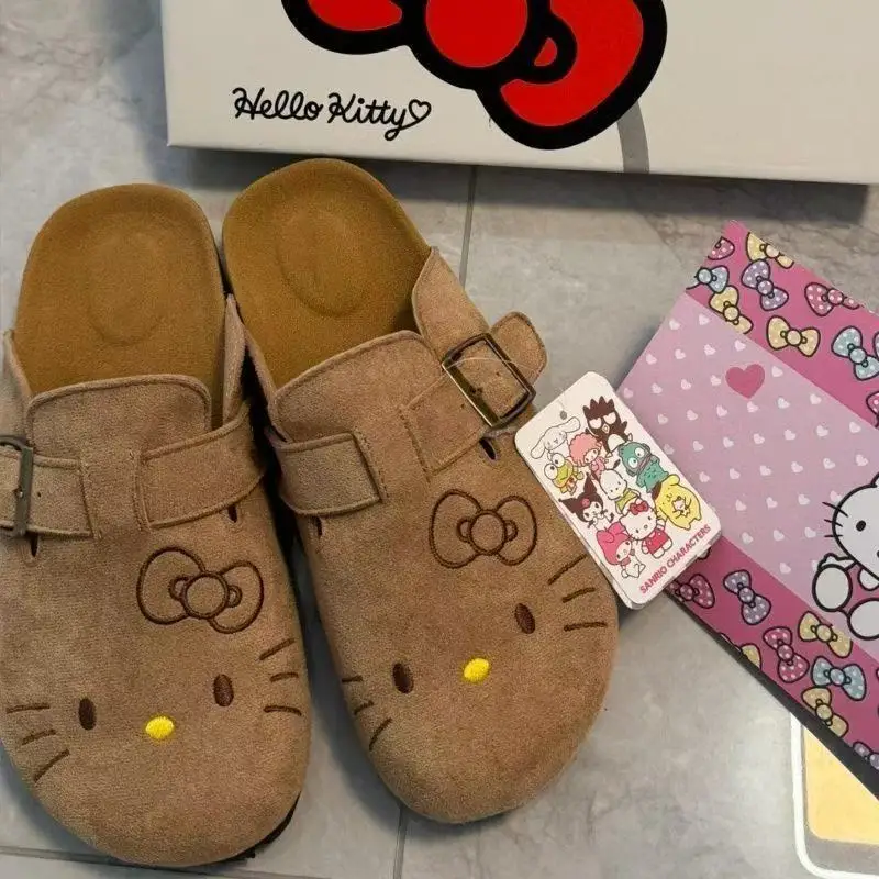 

real pictures 2026 summer new Sanrio hello kitty caroon cute bow lovely plus size women girls coffee Leisure fashion slippers
