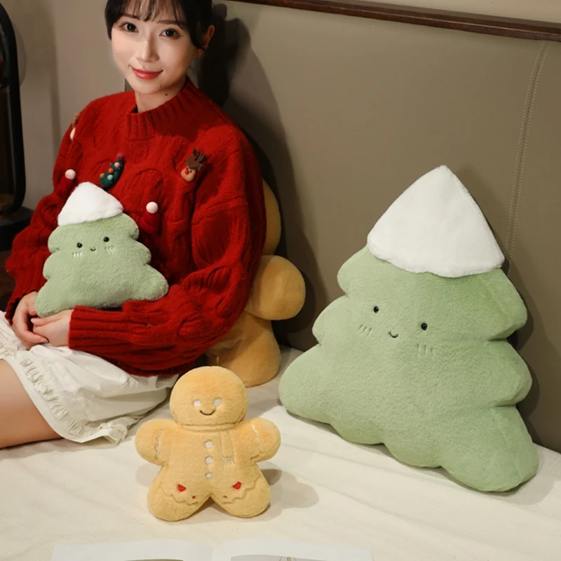 Christmas Gingerbread Man & Christmas Tree Plush Toy Soft Stuffed Doll Cute Xmas Kawaii Home Sofa Decor Pillow Holiday Gift