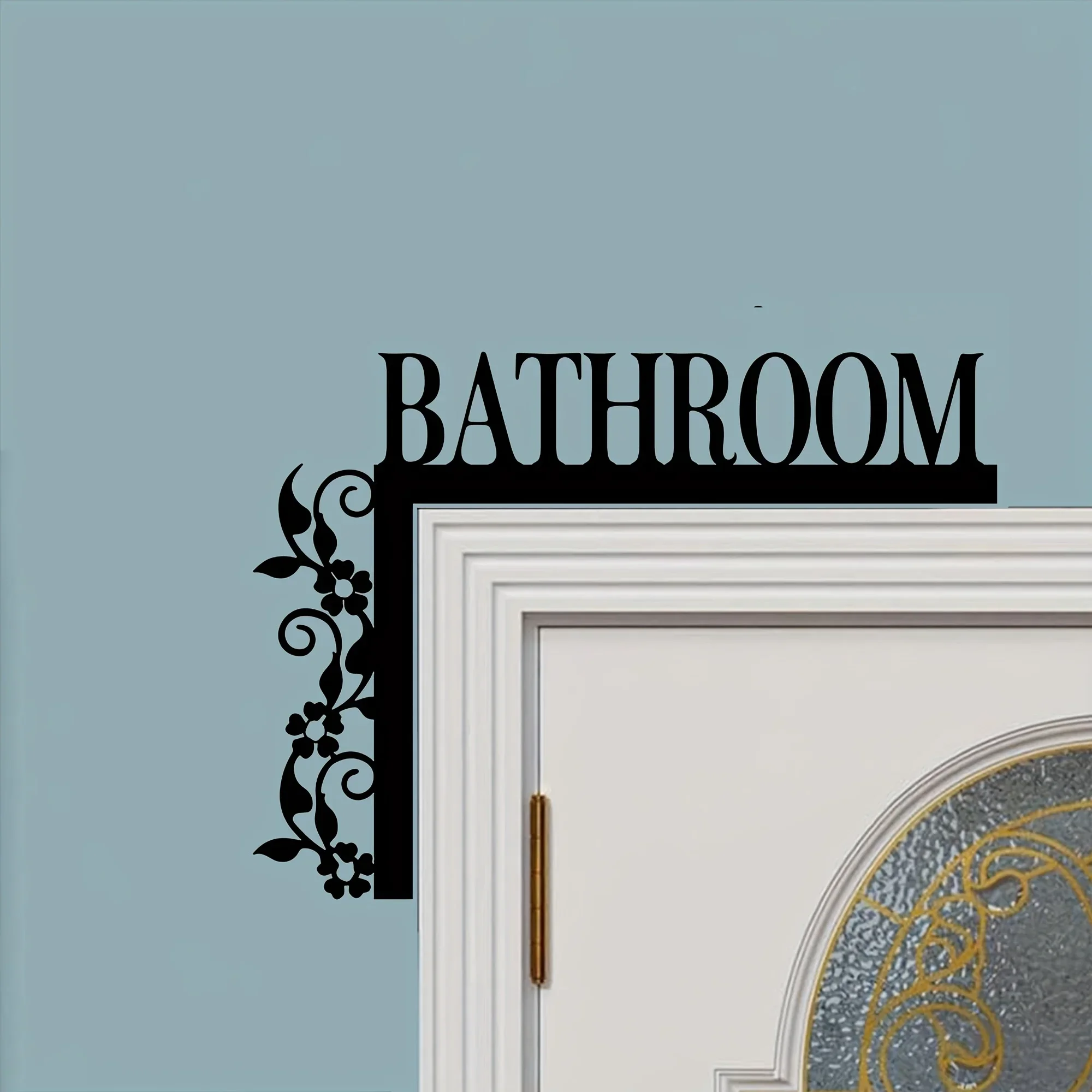 1 Stück Metall-Türschild, elegantes Blumen-Metall-Badezimmerschild – Wandplakette aus Schmiedeeisen, Vintage-Dekoration für die Tür des Gästebadezimmers und der Toilette