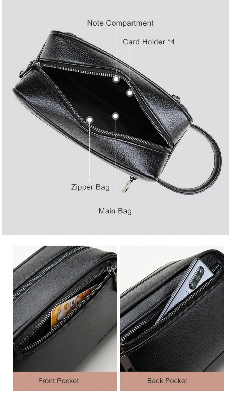 Imagem -06 - Bolsa Masculina de Couro Carteira Grande Capacidade Negócios Moneybag Bolsa Casual Macio Multi Bolso Senhores Presente de Alta Qualidade