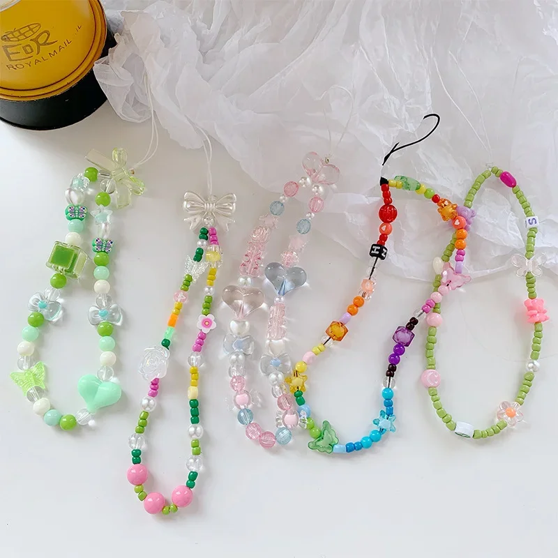 Acrylic Mobile Phone Chain Cellphone Straps Beaded Lanyard Cord Boho Ornament Summer Jewelry Hanging Chains Phone Accessories