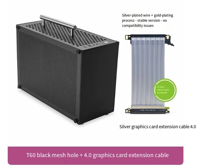 T60 Mini ITX Long Graphics Card Portable, Side-transparent White Desktop Case