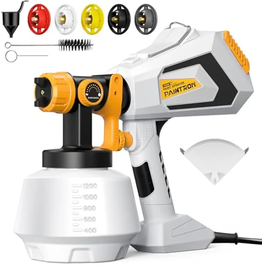 

700W HVLP Electric Paint Spray Gun, 1200ml Container, 5 Nozzles & 3 Patterns for Furniture, Walls, Doors