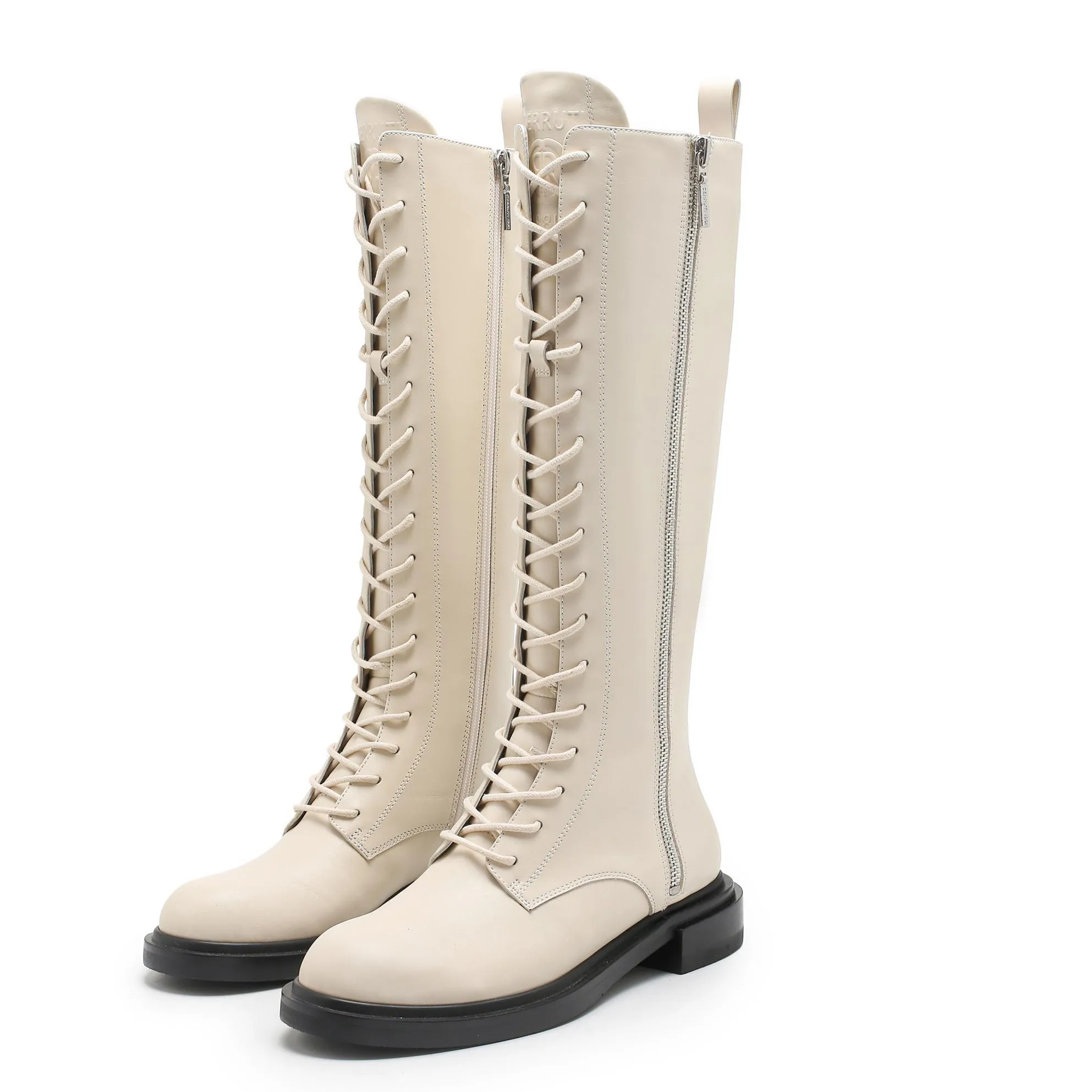 

CERRUTI I88I Роскошные высокие сапоги из овчины Carcassonne, белые, с боковой молнией, из высококачественной кожи, с круглым носком, на среднем каблуке, модные