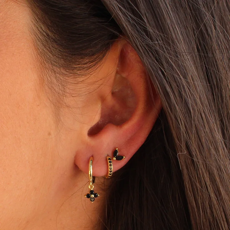 Juego de pendientes colgantes de circonita verde para mujer, aretes colgantes de flores de acero inoxidable, Piercing para cartílago, joyería