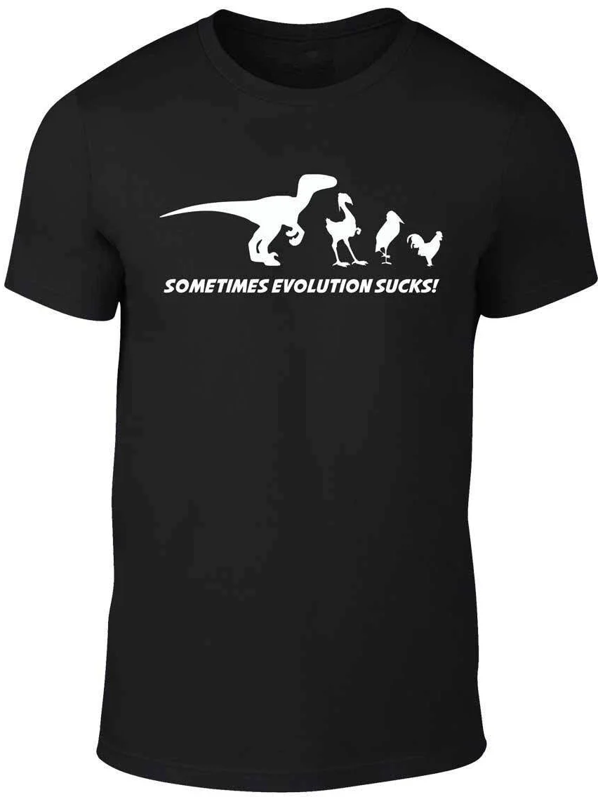 Poulet drôle évolué par Tyrannosaure Rex. Darwin Evolution T-Shirt rétro à manches courtes décontracté 100% coton col rond hommes T-shirt
