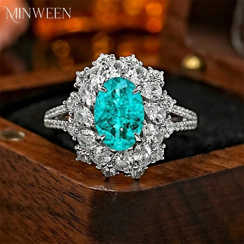 MINWEEN 2026 New Luxury 5ct Lab Paraiba Ring Women's Jewelry  Engagement Ring 925 Sterling Silver Jewelry