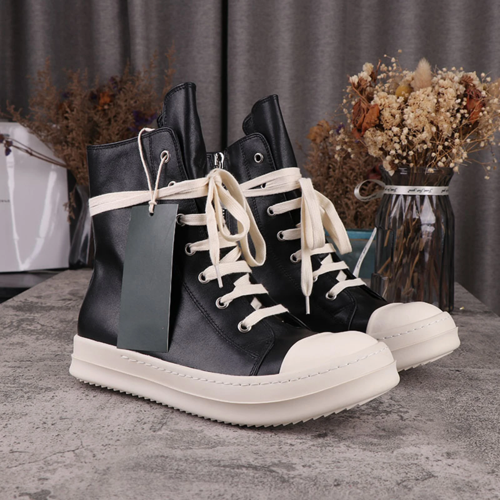 Marke Männer Ankle Boot High Top Frauen Sneaker Casual Qualität Schwarz Leder Designer Zip Ow-en Street Luxus Flache Plattform schuh