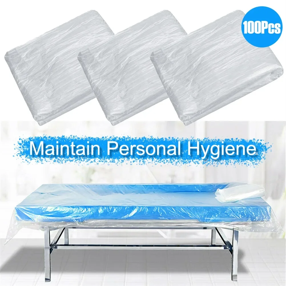 100pcs Disposable Plastic Couch Cover Bedspread SPA Massage Treatment Table Sheets Transparent Beauty Bed Waterproof Film