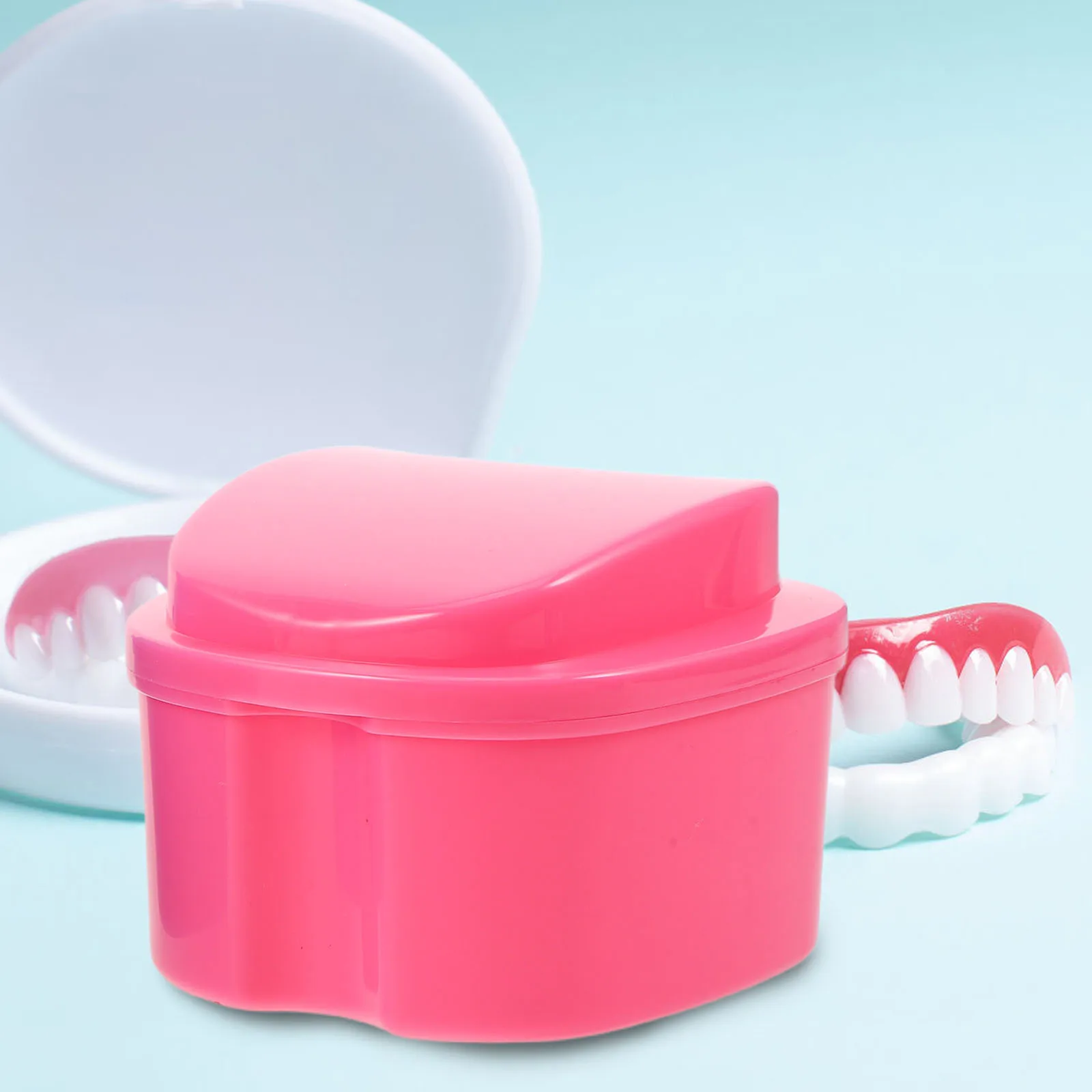 

2Sets Dentures Brush and Storage Case for False Teeth Cleaning Apple-Shaped Design Portable Travel Oral Care Kit Dentures