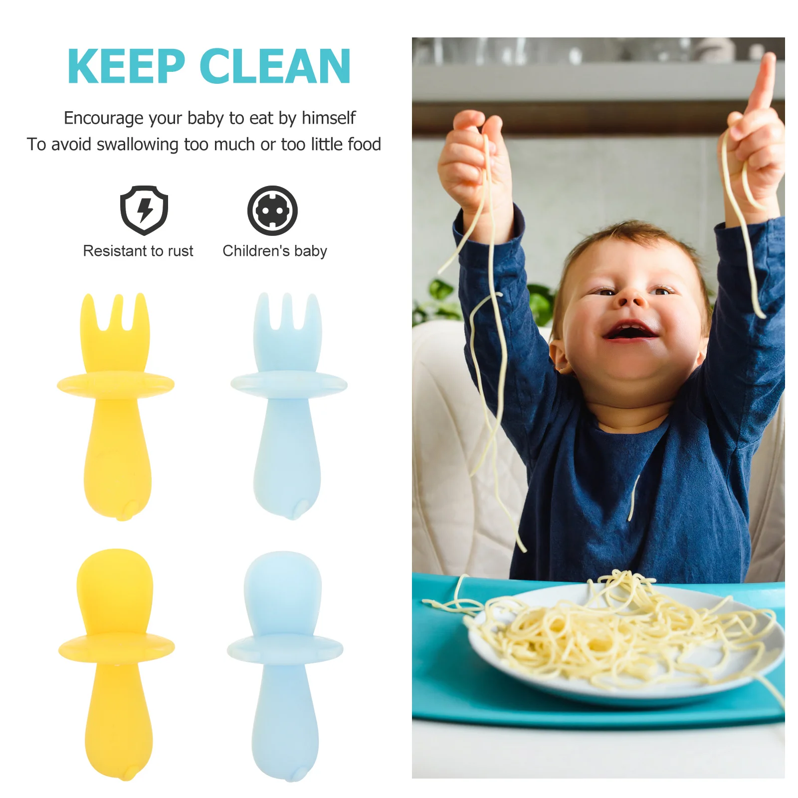 2 قطعة مجموعة ملاعق شوكة الطفل سيليكون لينة حافة مستديرة أدوات المائدة تغذية الرضع طفل الطعام توريد شوكة وملعقة الطفل #6