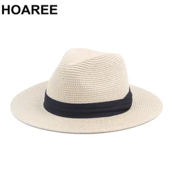 HOAREE cappello Vintage Panama uomo paglia Fedora cappello da sole maschile donna estate spiaggia stile britannico Chapeau Jazz Trilby Cap Sombrero