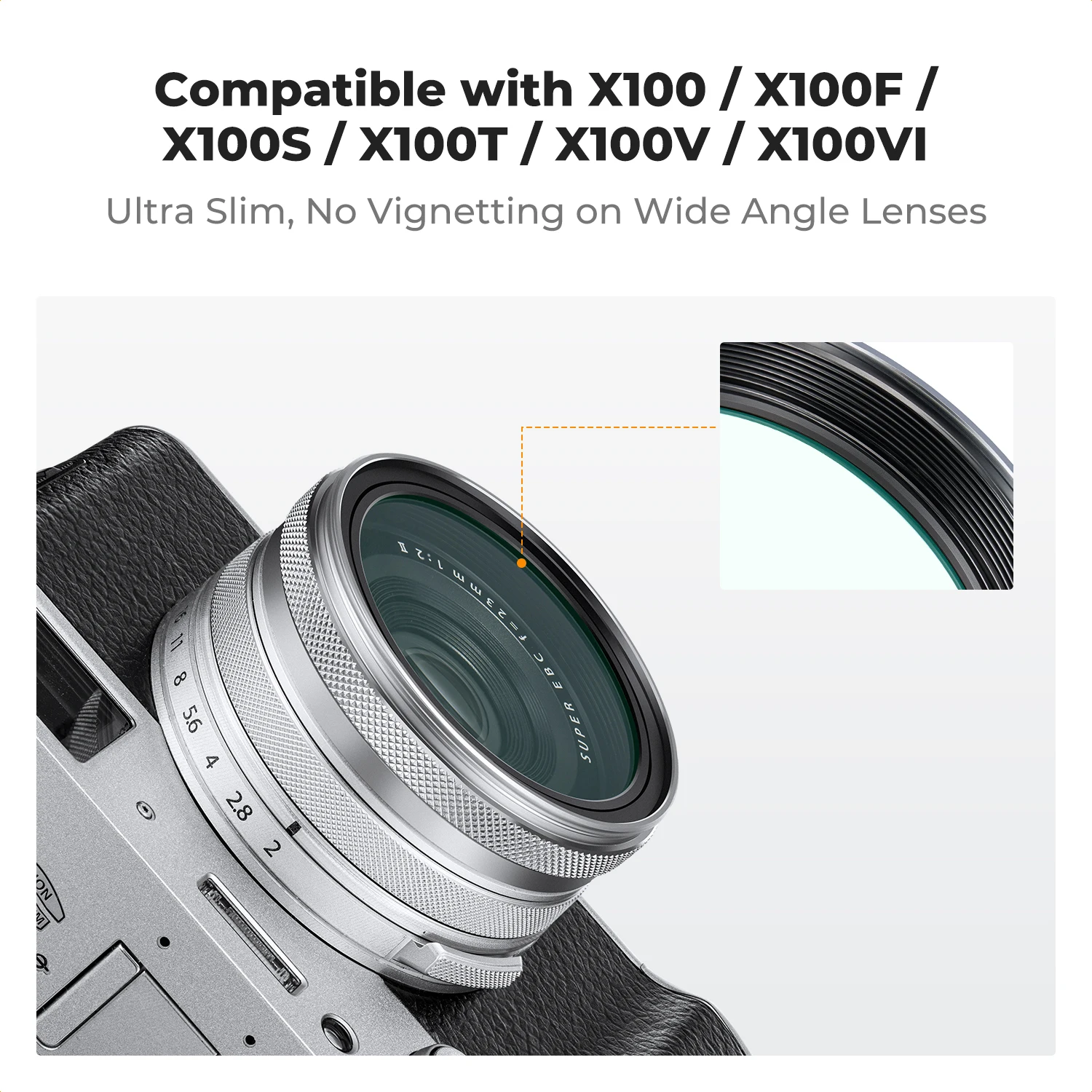 K&F CONCEPT UV 1/4 Black Mist Filter Square Metal Lens Hood+Cap for Fujifilm Fuji X100V X100Vi X100F X100T X100S X100 Camera